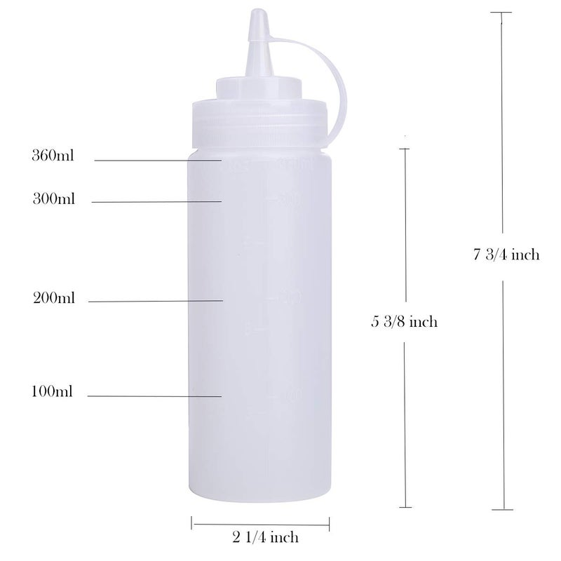 Bekith 12 pack 12 Oz Plastic Squeeze Condiment Bottles with Twist On Cap Lids and Discrete Measurements, Wide Mouth Empty Squirt Bottle For Sauce, Ketchup, BBQ, Dressing, Paint - Image 2